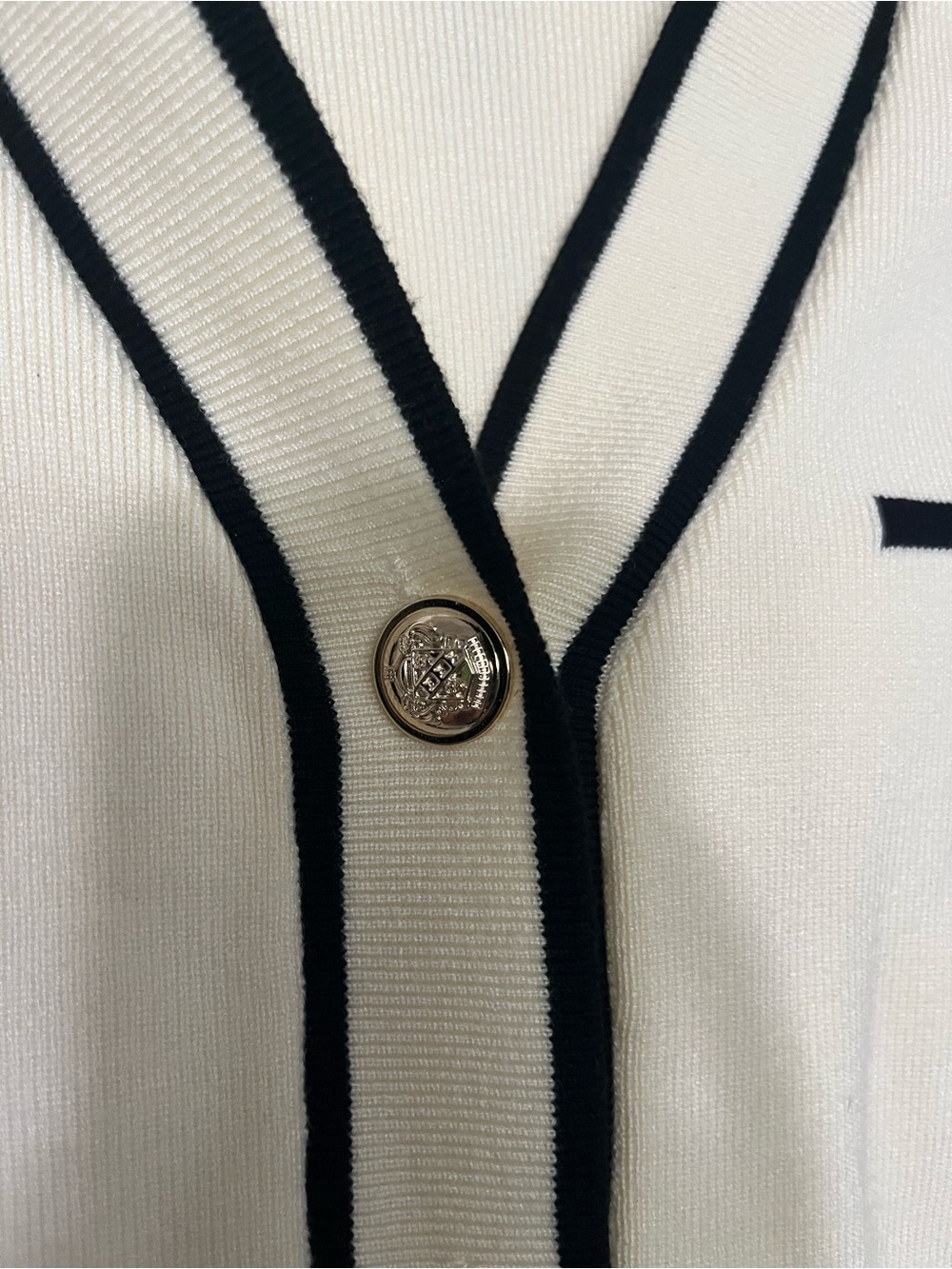 Cream Long Button Cardigan with Black Trim - Picture 2 of 3